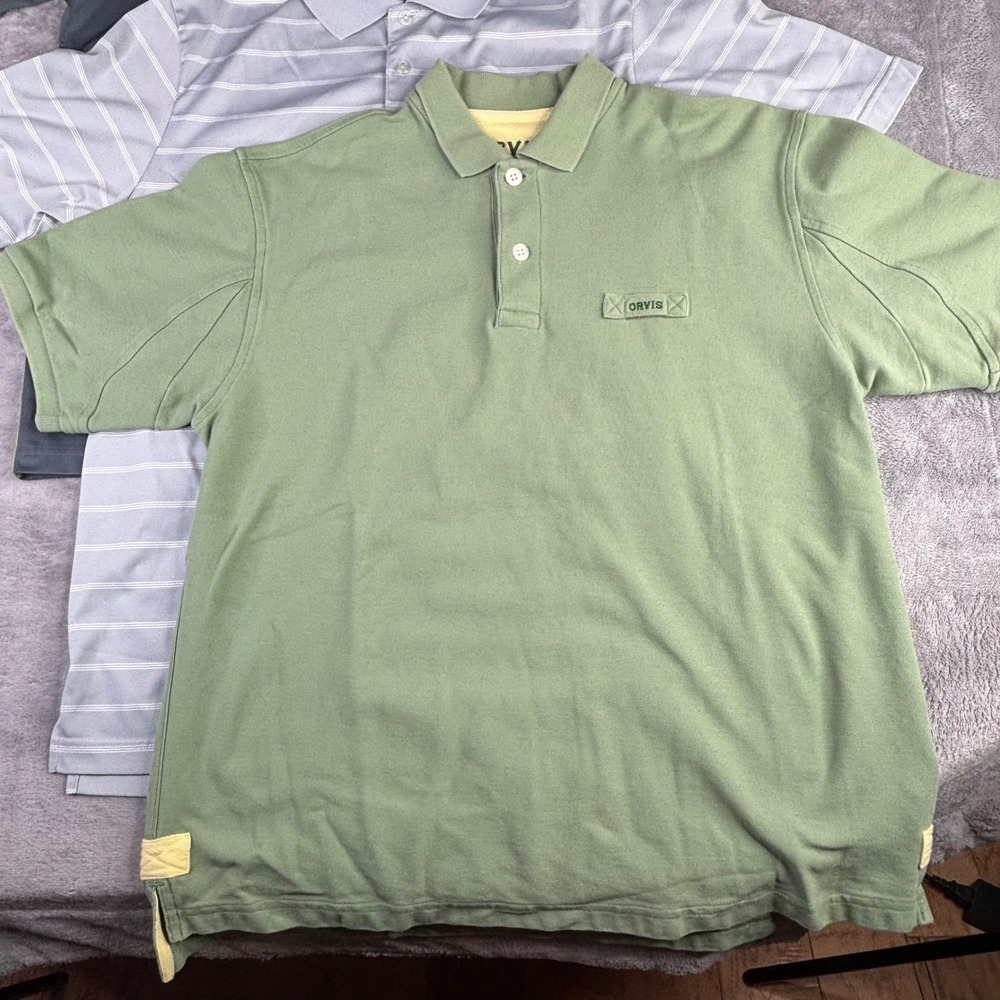 Adidas Orvis Polo Shirt Bundle Men Medium Grey Green Striped Golf Athletic 3pk - Picture 4 of 11